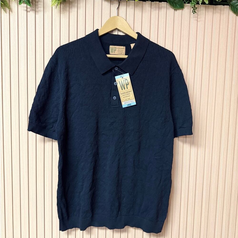 WP Weatherproof Men's Staggered Rib Short Sleeve Polo Shirt Navy Size L